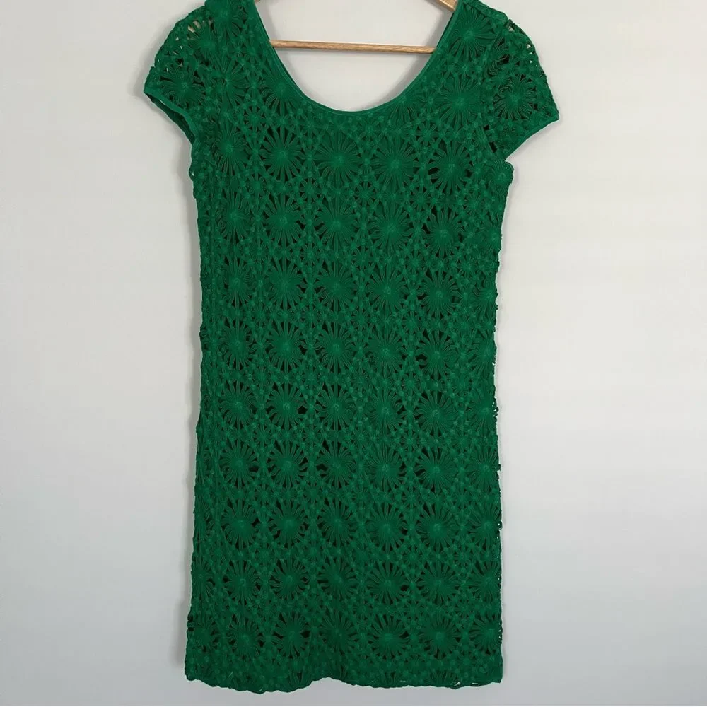 Anthropologie Cluny by Cynthia Steffe Green Crochet Lace Mini Dress, Size 2 NWOT